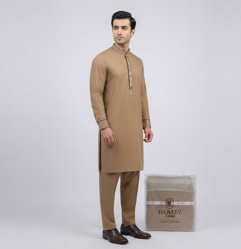 Trojan Boski unstitched fabric in Coffee Brown