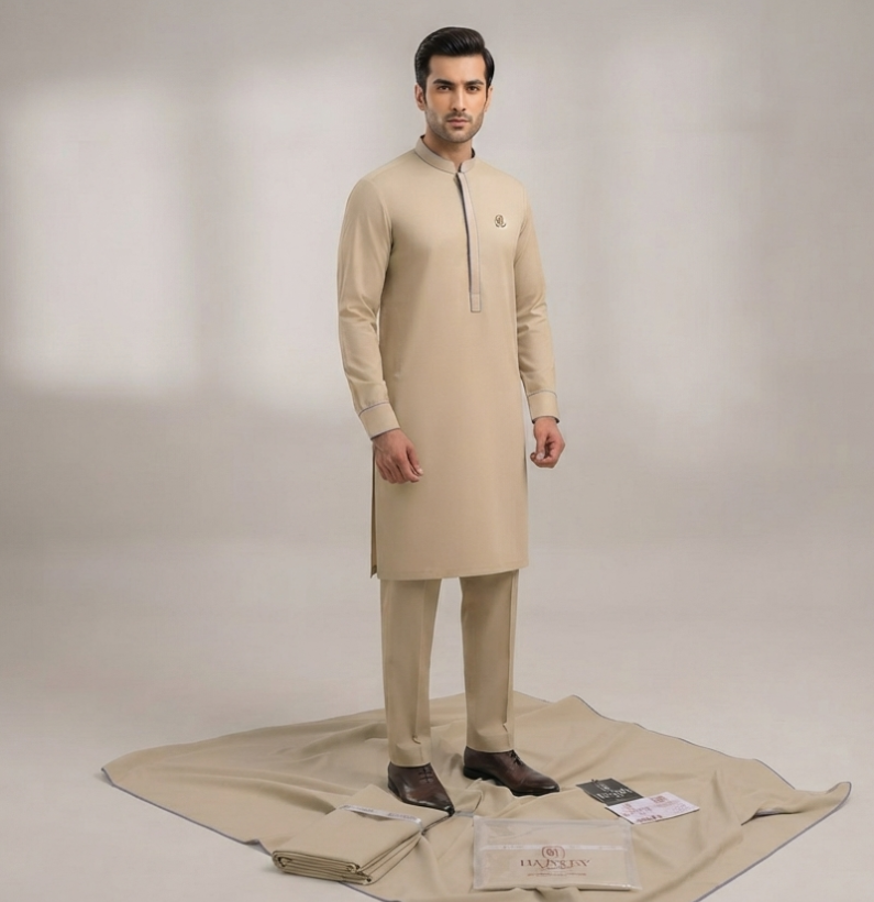 Trojan Boski unstitched fabric in Ivory